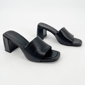 Jimmy Choo Lena Black Leather Square Toe Block Heel Slide Mule Sandals IT 37.5